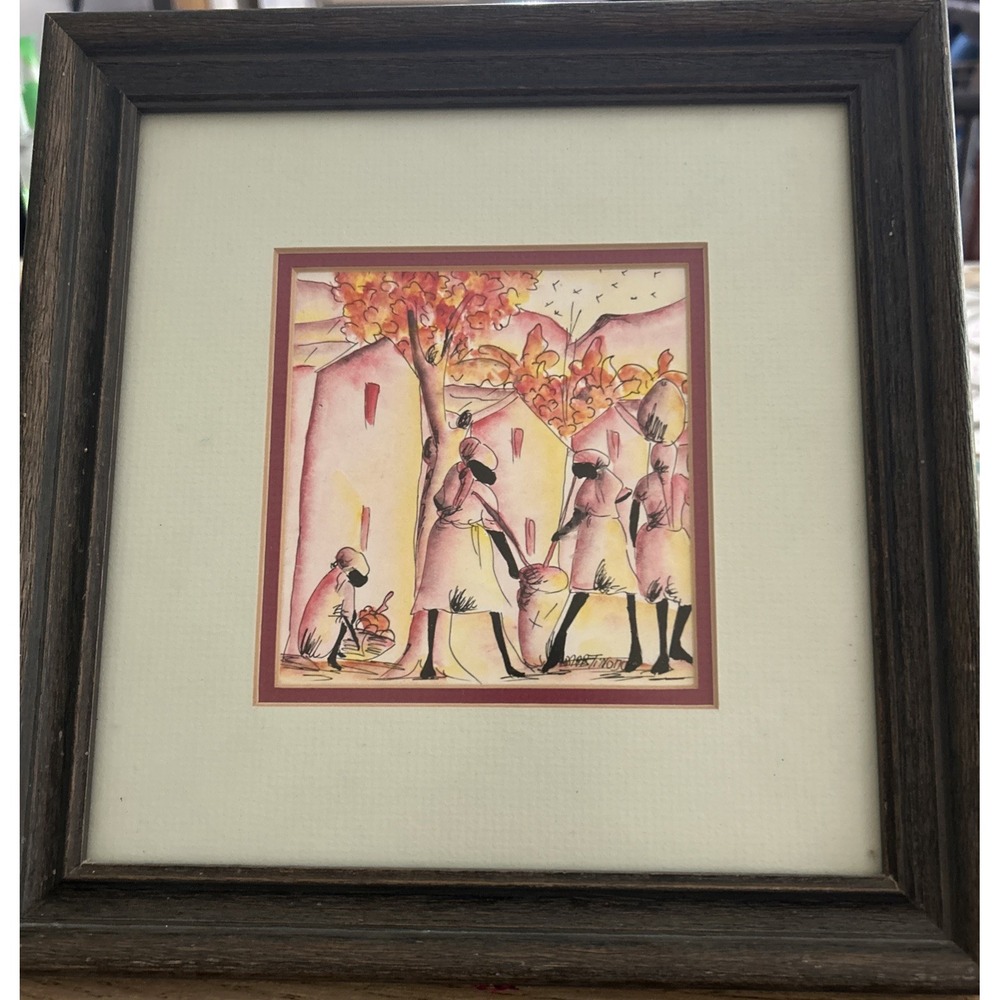 Haitian Watercolor Painting Martino Dorce Village Life Women Working Signed Art